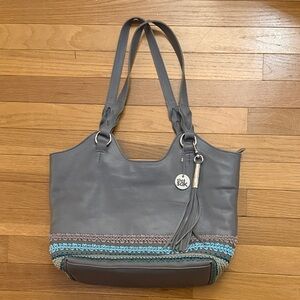 The Sak Gray and Teal Leather Back to Bali Shoulder Bag